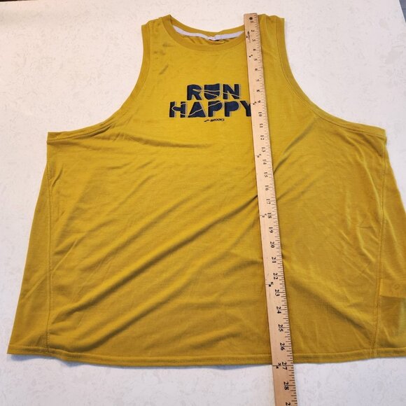 Brooks Tank Top Run Happy Stretch‎ Logo Lightweight Yellow Womens XXL 2XL NEW - Picture 10 of 10